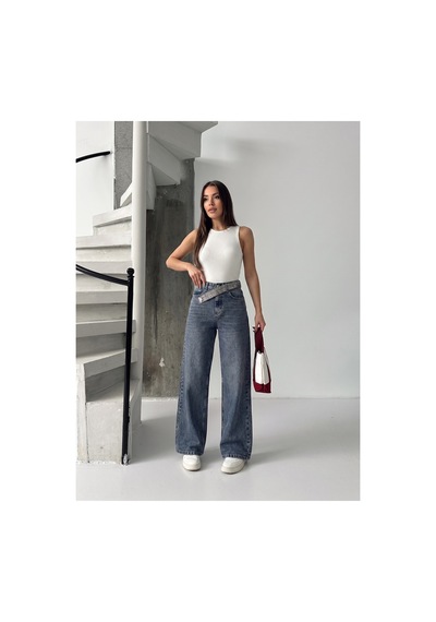 Bluemarlin Kemer Dilli Taş Detaylı Tint İşlemli Straight Jeans Pantolon Tint İşlemli