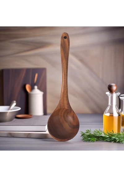 Deconox Doğal Akasya Ağacından El Oyması Servis Çatalı 26cm / Antibakteriyel, Dayanıklı Ve Çevre Dostu Ahşap K