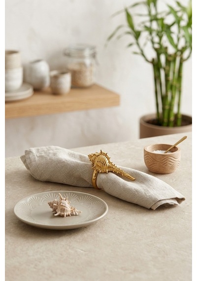 12'li Deniz Kabuğu Metal Gold Peçete Yüzüğü-napkin Ring Peçete Tutucu Altın