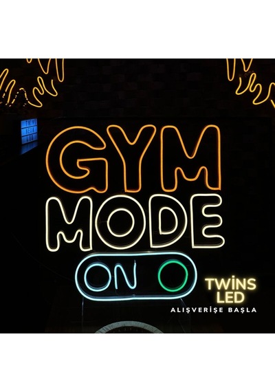 Gym Mode On Yazılı Ve Şekilli Neon Tabela Turuncu