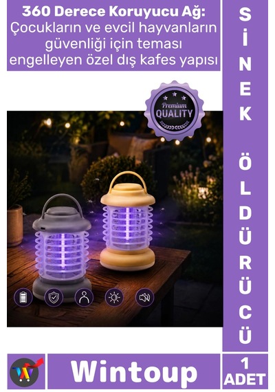 Sineklik Taşınabilir Sessiz Güvenli 360 Korumalı Şarjlı Fener Şık Kamp Tipi Uv Işıklı Sinek Kovucu