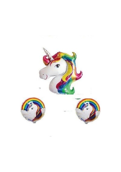 Unicorn At Şeklinde Folyo Balon Seti - Tek Boynuzlu At Gri