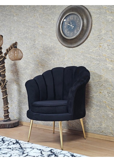 Zafir Tekli İstiridye Gold Kaplama Sivriltme Ayak Çay Seti Koltuk Tekli Berjer , Balkon, Salon, Ofis Siyah
