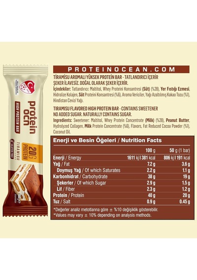 Protein Bar, Tiramisu Aromalı, 50 Gr X 12 Adet
