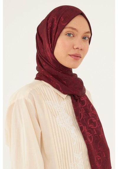 Mirsoy Scarf Daka Desen Parlak Jakar Şal - Bordo Bordo