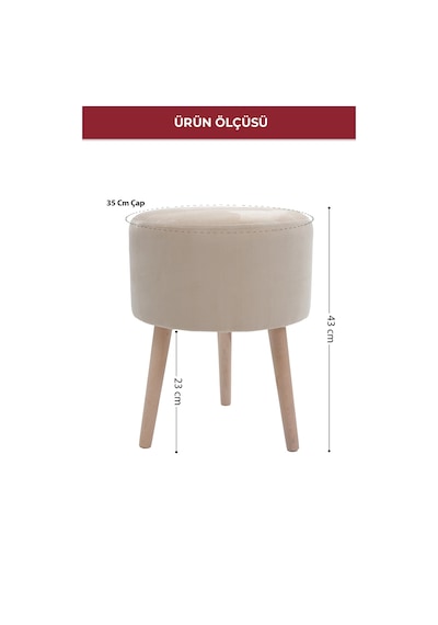 Ahşap Ayaklı Modern Tasarım Yuvarlak Puf, Tabure 6097 Krem