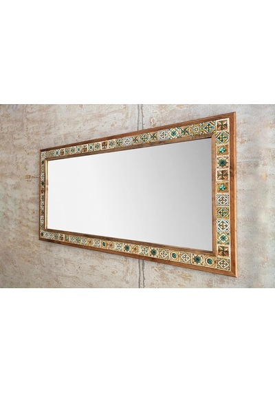Oscar Stone Decor Ahşap Çerçeveli Mozaik Taş Mermer Ayna 63x123 Cm Seramik Desenli Kahverengi Genel