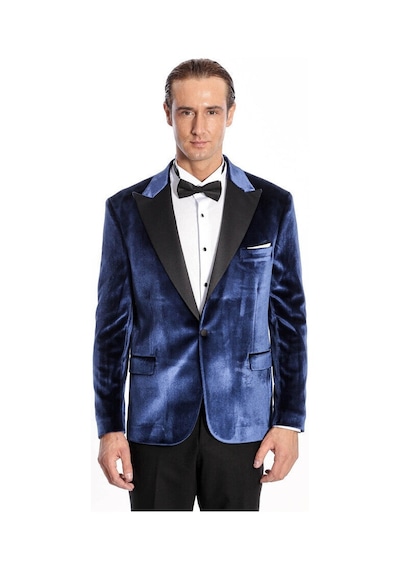 Wessi Kadife Slim Fit Mavi Erkek Smokin Ceket Mavi
