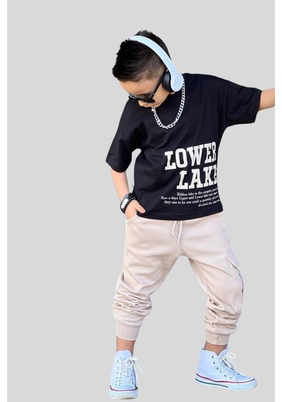 Turuncu Gardrop 3-12 Yaş Cool Lower Kısa Kollu Erkek Çocuk Takım Siyah