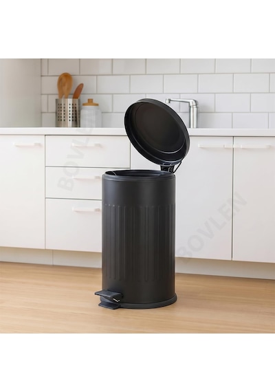 16 Litre Vintage Siyah Metal Çöp Kovası - 44.4 X 24.5 Cm, Çıkarılabilir Kova Metal Çöp Kutusu, Çöp Sepeti, Sı
