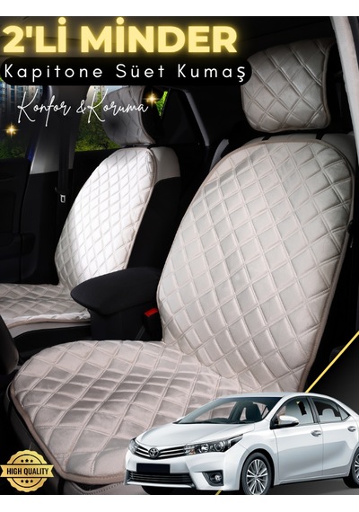 Toyota Corolla Uyumlu 2'li Süet Oto Koltuk Minderi Terletmez Universal Oto Aksesuar A8 Bej