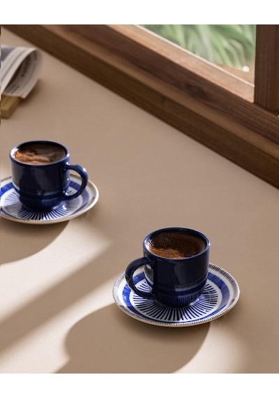 Madame Coco Kleby Nouveau 2 Kişilik 4 Parça Kahve Fincan Seti - Mavi/beyaz - 90 Ml 8684427293560 Çok Renkli