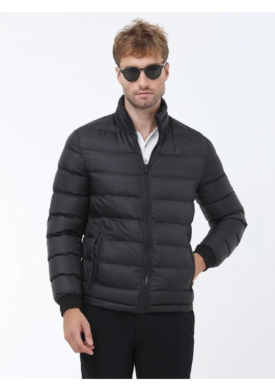 Kip Siyah Regular Fit Kapüşonlu Casual Dokuma Pardesü Siyah