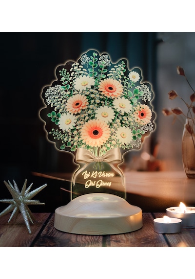 Beyaz Papatya Gerbera Çiçek Buketi Led Lamba - Anneye, Sevgiliye, Öğretmene Ve Arkadaşa Anlamlı Hediye Beyaz Papatya Buketi