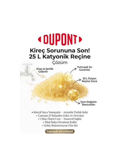 Dowex Su Yumuşatma Reçinesi 25 Litre  İyon Değişim Kireç Önleyici / İtalyan Katyonik