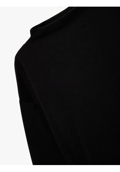 Koton Regular Fit Uzun Kollu Dik Yaka Kemerli Kazak Siyah 6wak30105ek