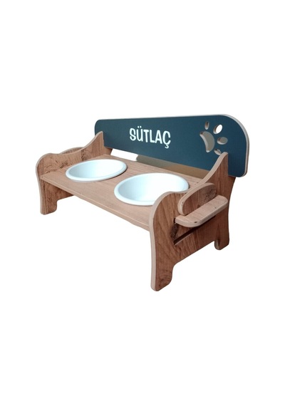 Kedi&köpek Su Ve Mama Kabı-özelisimbaskılı-meşe-antmdf-2kademe-küçükortaırk-seramikbeyazkase-2 400