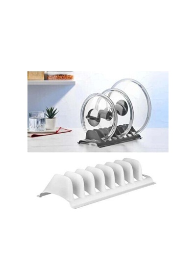 Beyaz - 2 Adet 8 Bölmeli Tencere Kapak Rafı - Simple Tabaklık - Kapak Organizeri Plastik Çok Renkli Diğer