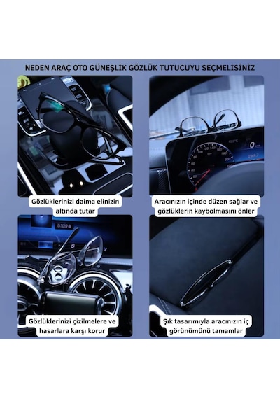 Polham Premium Mandallı Klipsli Araç İçi Gözlük Tutucu, Güneşlik Uyumlu Çerçeve Korumalı Süngerli Tutucu