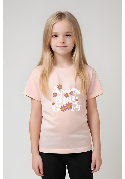 Panios Kids Always Stay Baskılı Kız Çocuk Tişört Ve Eşofman Alt-üst Takım Somon