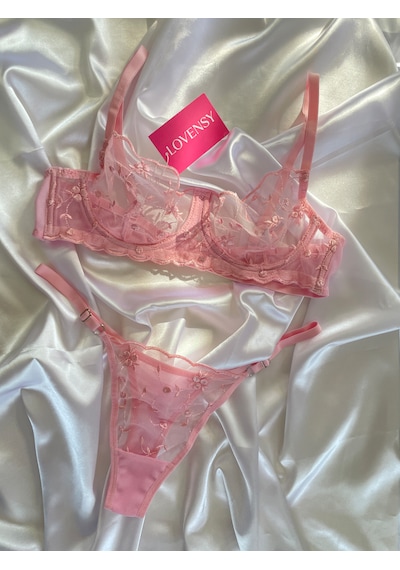Lovensy Brode Sütyen Külot Takım Pembe