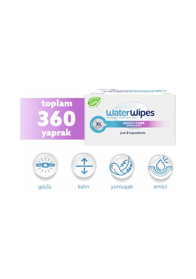 Waterwipes Yetişkin Islak Mendil Ekstra Geniş 12 30 Adet 360 Yaprak Adult Xl
