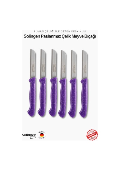 Solingen Profesyonel Mor Meyve Bıçağı Ultra Keskin Paslanmaz Çelik Mutfak Bıçağı 6'lı Set Mor