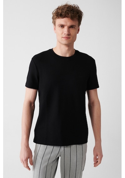 Avva B001040 Bisiklet Yaka Sırt ve Göğüsü Logo Baskılı Erkek T-Shirt - Siyah