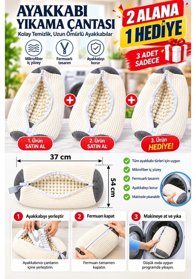 2 Alana 1 Hediye Ayakkabı Yıkama Çantası Mikrofiber Fermuarlı Koruyucu Yıkama Filesi Çok Renkli