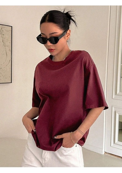 Flood Of Style Kadın Bordo Kind Hearted Baskılı Oversize T-shirt
