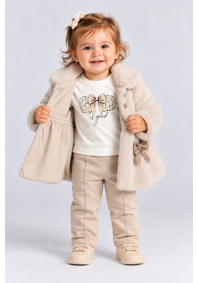 Ahengim Kız Bebek Peluş Mont Fiyonklu Düğmeli Yumuşak Dokulu Kışlık Ceket Ak8548 Bej