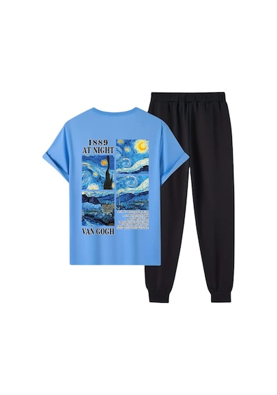 Uyguntarz Unisex Vangogh Baskılı Eşofman Takımı Bebe Mavi