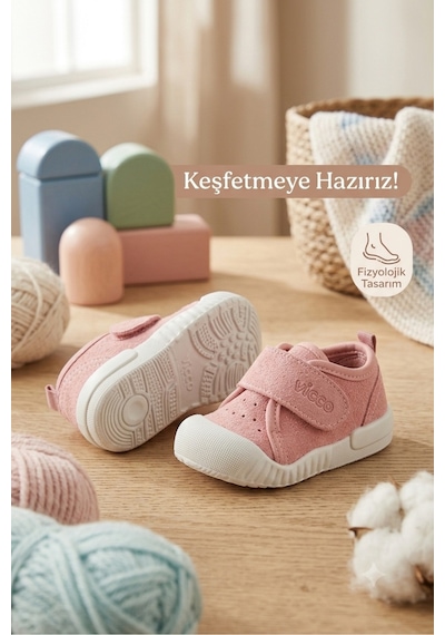 Vicco Ortopedik İç Astar Çıkıntılı Pudra Kız Bebek İlk Adım Ayakkabbısı Ortopedik Hafif Esnek