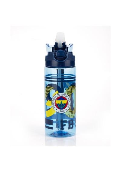 Fenerbahçe Lisanslı 500ml Pipetli Kilitli Kapaklı Mavi Su Matarası - Orijinal Fb Taraftar Suluk Sarı - Lacivert