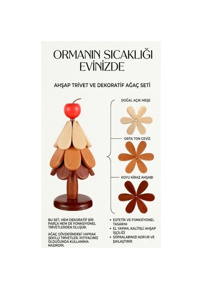Bambu Ahşap Bardak Tencere Altlığı Nihale Dekoratif Standlı 3'lü Set Nihale Bambu