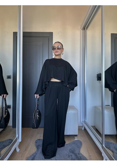 Keymoda Kadın Panço Takım Siyah Siyah
