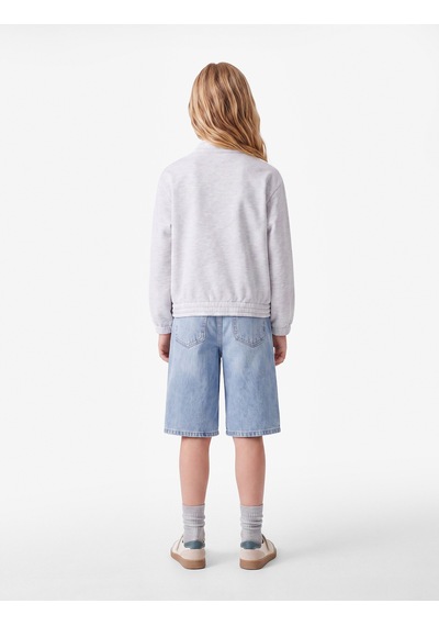 Koton Düğmeli Şardonlu Uzun Kollu Hakim Yaka Sweatshirt Kar Melanj 7wkg10607ak Gri Melanj