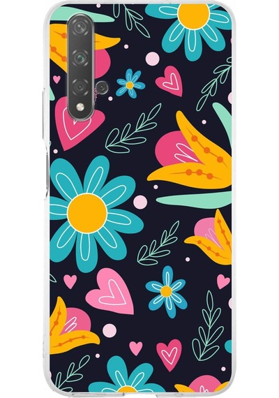 Huawei Nova 5t İle Uyumlu 1mm Slim Fit Retro Renkler 1 Baskılı Şeffaf Kılıf Şeffaf