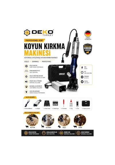 Deko Dek2199 Koyun Kırkma Makinesi 550w Adaptörlü Büyükbaş Küçükbaş Hayvan Kırpma Seti Çantalı