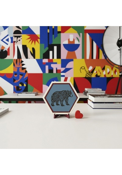 Desenli Ayı Figürü Masaüstü Aksesuarı, Çalışma Alanları İçin Minimalist, Sanatsal Ve Modern Bir Dekoratif Obje 10x10 Cm, Gök Mavi
