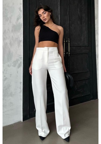 Madmext Ekru Yüksek Bel Kumaş Pantolon Mg2284 Ekru