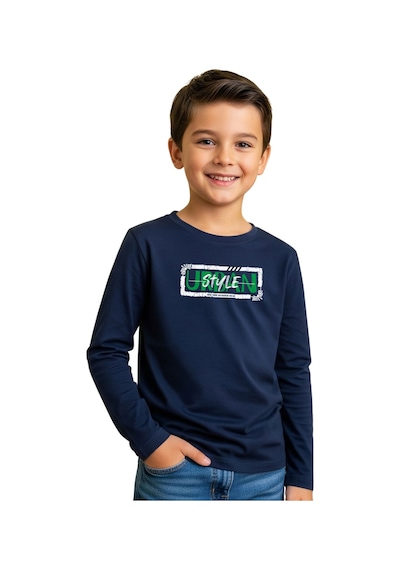 Panios Kids Düz Yuvarlak Yaka Urbaan Baski Detayli Erkek Çocuk Sweatshi Rt Lacivert