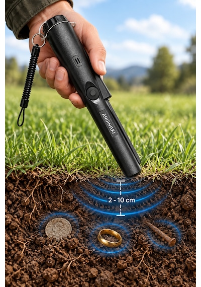 Pointer Siyah Altın Titreşimli Metal Dedektörü Pinpointer Pil + Çanta Hediye
