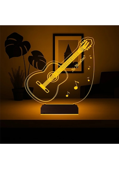 Luvivia Klasik Gitar Gitarist Kişiye Özel 3d Lamba - Masa Gece Lambası Şeffaf
