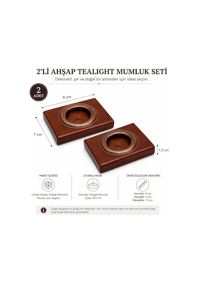 Bfastore El Yapımı Ahşap Tealight Mumluk Seti, Dekoratif Tasarım, 2 Adet, 9x7x1,5 Cm, Renk Seçenekli Koyu Maun Mum Çok Renkli Bfastore El Yapımı Ahşap Tealight Mumluk Seti, Dekoratif Tasarım, 2 Adet, 9x7x1,5 Cm, Renk Seçenekli Koyu Maun Mum Çok Renkli