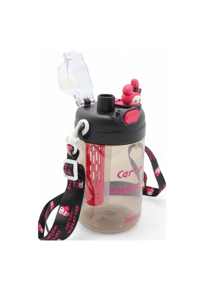 Kuromi Hello Kitty Çizgifilm Karakterli Çocuk Suluğu - Askılı Çift Kapaklı Pipetli Matara 750ml Pembe