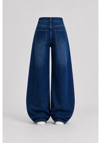 J&kstores Baggy Salaş Pocket Bol Paça Retro Görünümlü Jean Pantolon Lacivert