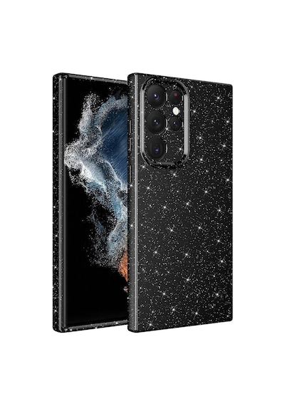 Kilifone - Samsung Uyumlu Galaxy S22 Ultra - Kılıf Simli Kamera Korumalı Koton Kapak - Siyah