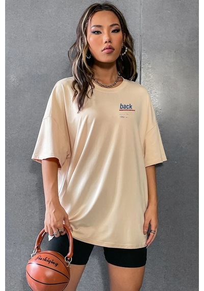 Uyguntarz Unisex Back Baskılı Tasarım T-shirt Bej