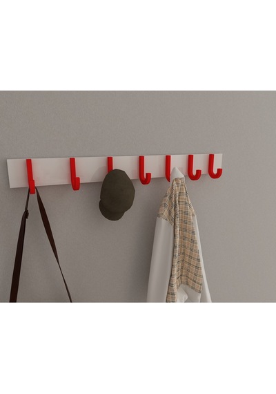 Hepsi3boyutlu Modern Duvar & Kapı Baston Askılık - 7 Adet Kırmızı J Askılık - Model No : 6 Kırmızı